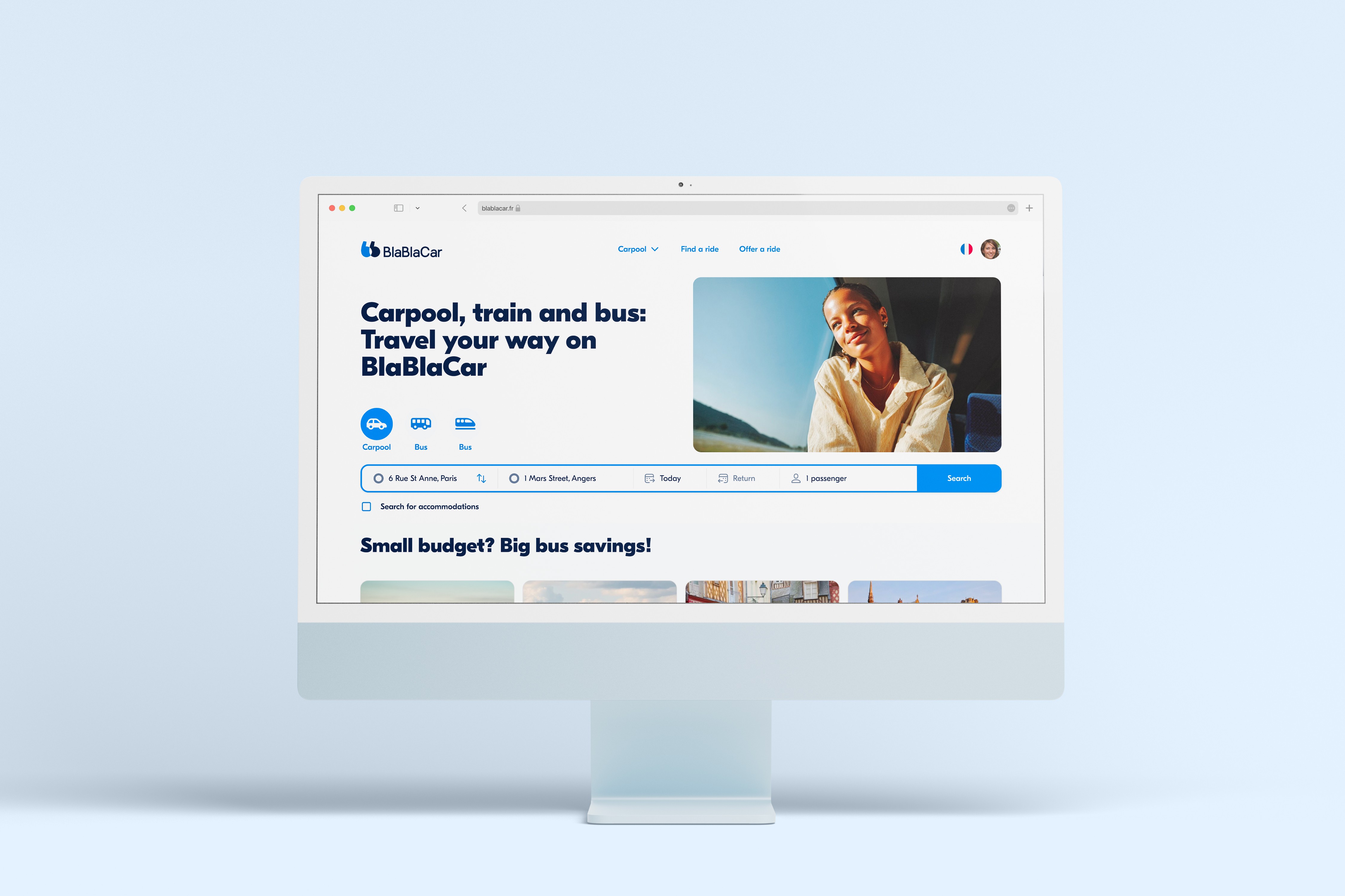 Homepage BlaBlaCar mockup